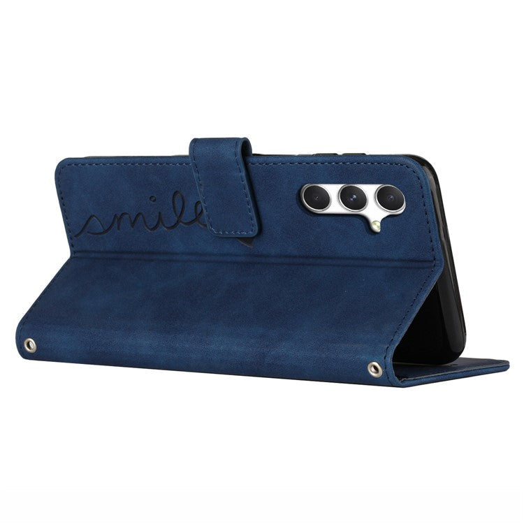 For Samsung Galaxy A56 5G Case Viewing Stand PU Leather Phone Cover Imprinted Pattern - Sapphire