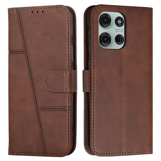 For Motorola Moto G75 5G Case Stand Flip Protective Leather Phone Cover - Brown