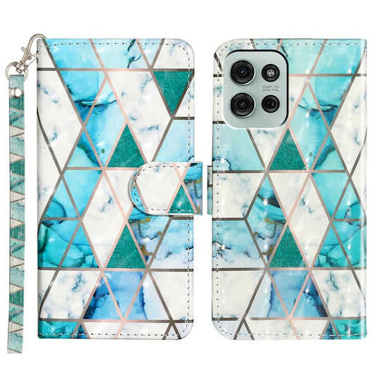 For Motorola Moto G75 5G Case 3D Pattern Printed Phone Leather Phone Cover - Green Marble