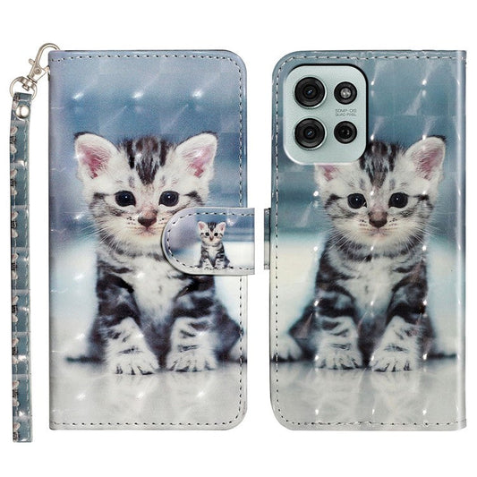 For Motorola Moto G75 5G Case 3D Pattern Printed Phone Leather Phone Cover - Cat