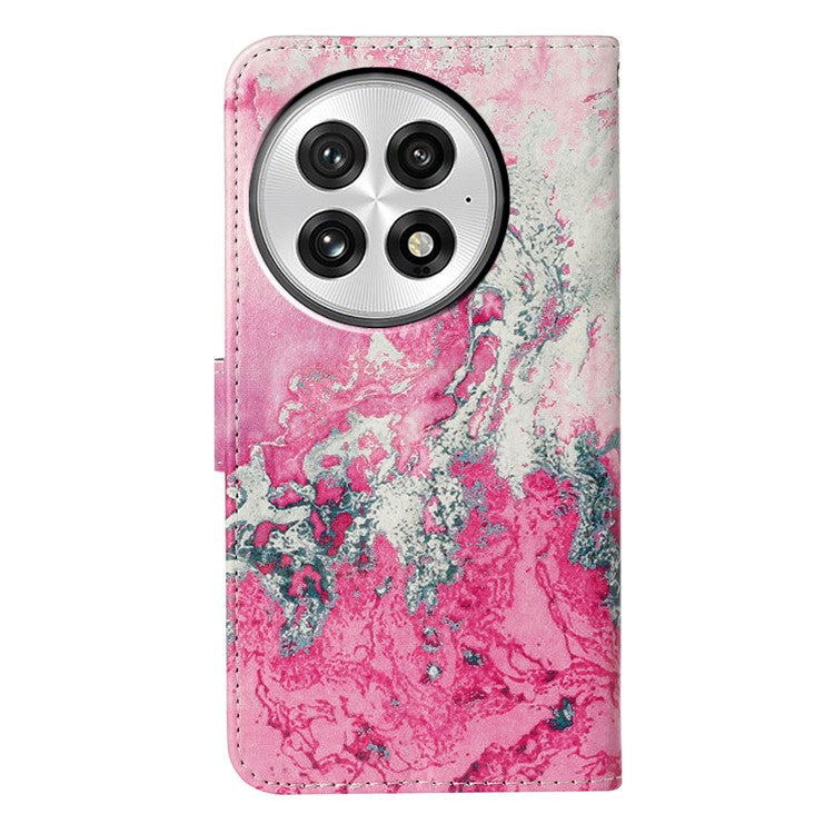 For OnePlus 13 Case Pattern PU Leather Flip Phone Cover  - Pink Seawater Marble