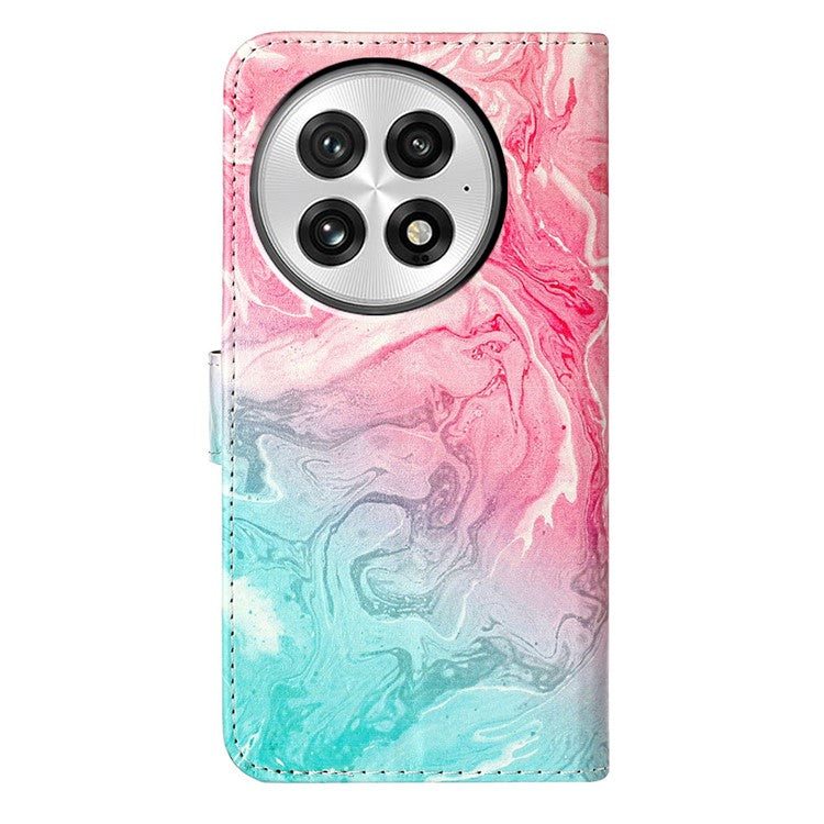For OnePlus 13 Case Pattern PU Leather Flip Phone Cover  - Pink Green Marble
