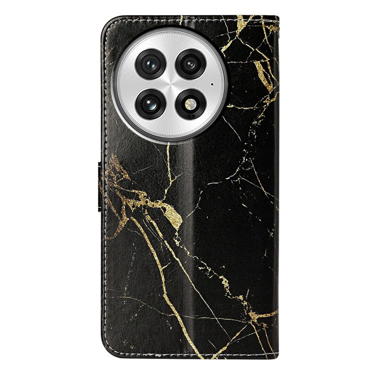 For OnePlus 13 Case Pattern PU Leather Flip Phone Cover  - Black Gold Marble