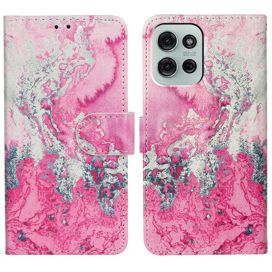 For Motorola Moto G75 5G Case Pattern PU Leather Flip Phone Cover - Pink Seawater Marble