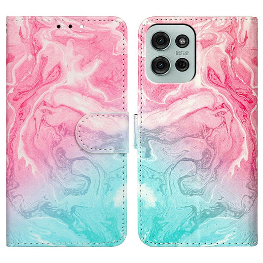 For Motorola Moto G75 5G Case Pattern PU Leather Flip Phone Cover - Pink Green Marble