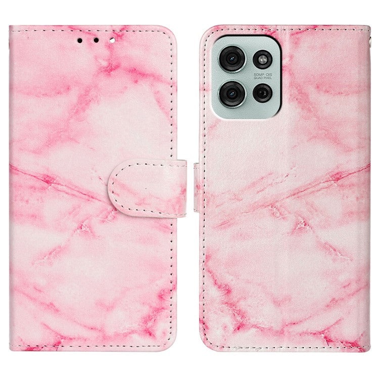 For Motorola Moto G75 5G Case Pattern PU Leather Flip Phone Cover - Pink Marble