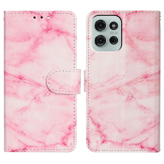 For Motorola Moto G75 5G Case Pattern PU Leather Flip Phone Cover - Pink Marble