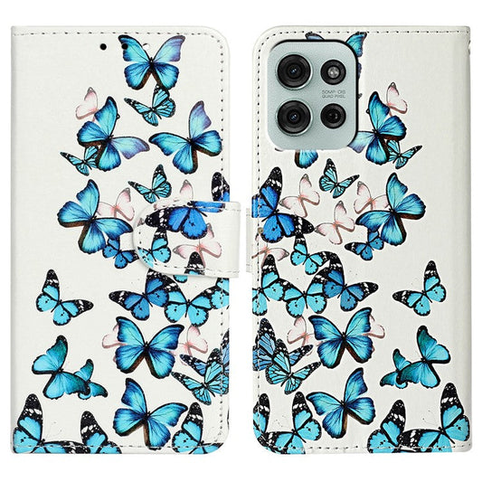 For Motorola Moto G75 5G Case Pattern PU Leather Flip Phone Cover - Blue Butterfly