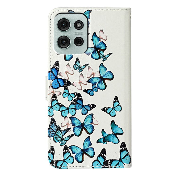 For Motorola Moto G75 5G Case Pattern PU Leather Flip Phone Cover - Blue Butterfly
