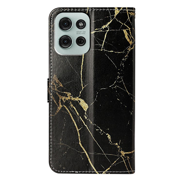 For Motorola Moto G75 5G Case Pattern PU Leather Flip Phone Cover - Black Gold Marble