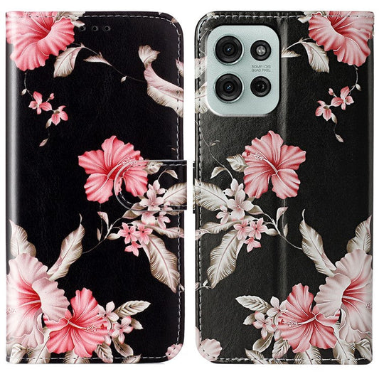 For Motorola Moto G75 5G Case Pattern PU Leather Flip Phone Cover - Rhododendron