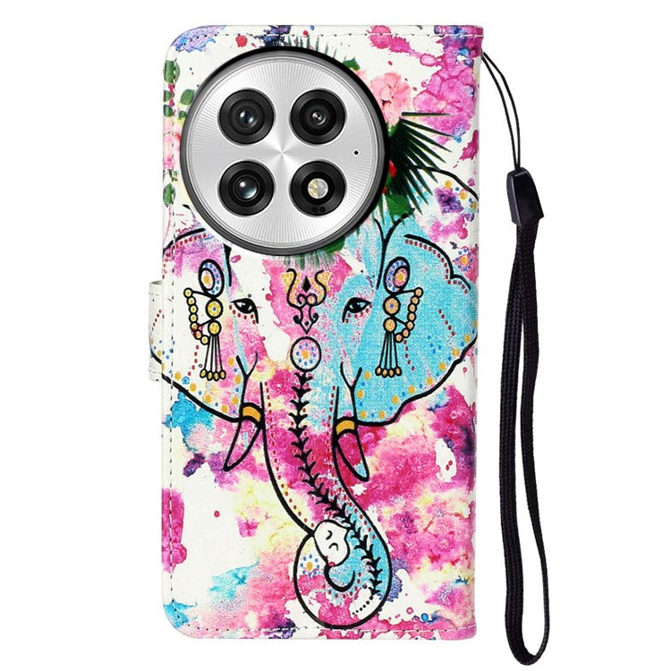 For OnePlus 13 Case Pattern Leather Wallet Phone Cover with Card Holder - Flower Elephant