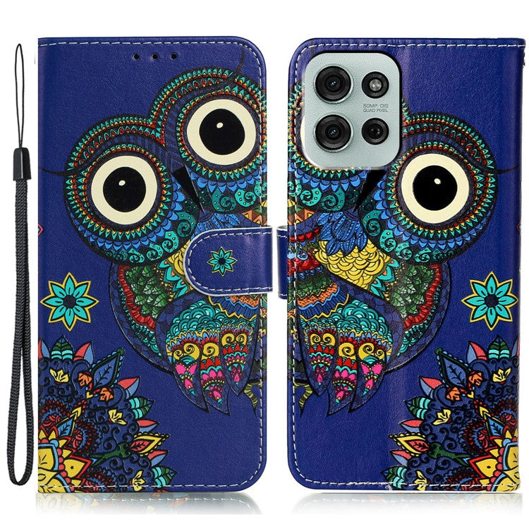 For Motorola Moto G75 5G Case Pattern Leather Wallet Phone Cover with Card Holder - Owl