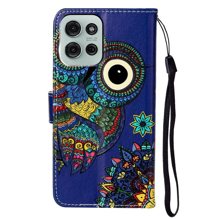 For Motorola Moto G75 5G Case Pattern Leather Wallet Phone Cover with Card Holder - Owl