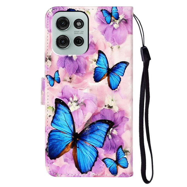 For Motorola Moto G75 5G Case Pattern Leather Wallet Phone Cover with Card Holder - Purple Flower Butterfly