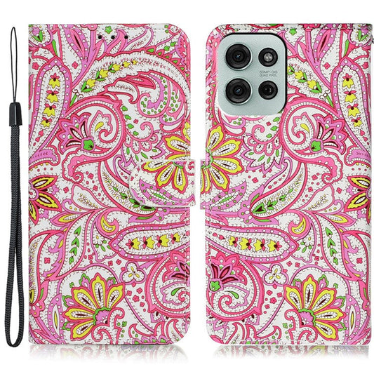 For Motorola Moto G75 5G Case Pattern Leather Wallet Phone Cover with Card Holder - Flower