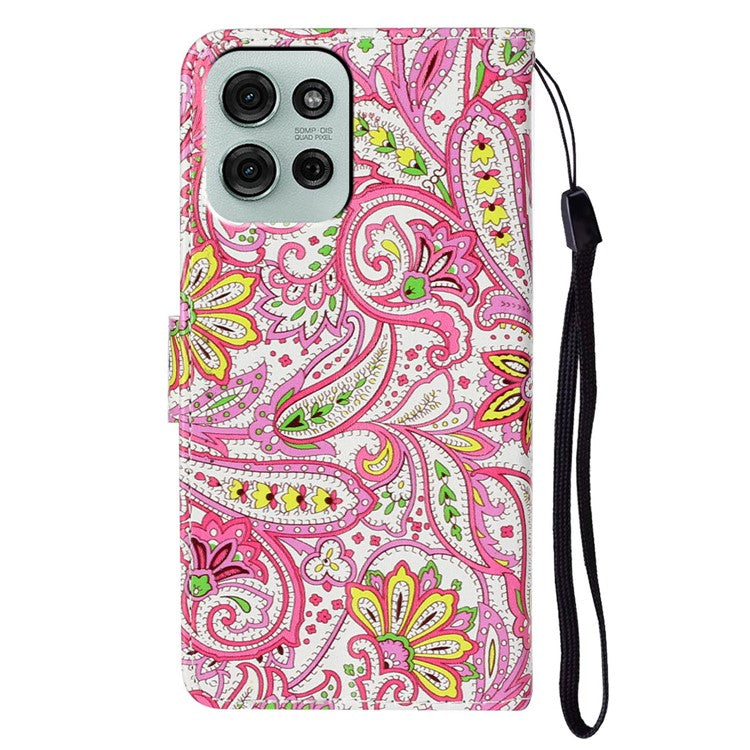 For Motorola Moto G75 5G Case Pattern Leather Wallet Phone Cover with Card Holder - Flower