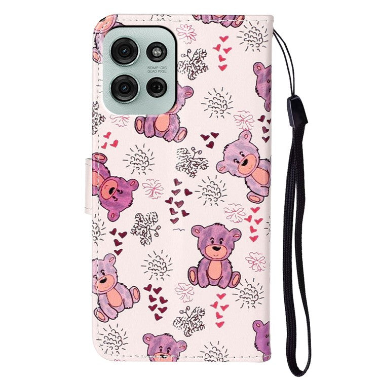 For Motorola Moto G75 5G Case Pattern Leather Wallet Phone Cover with Card Holder - Bear