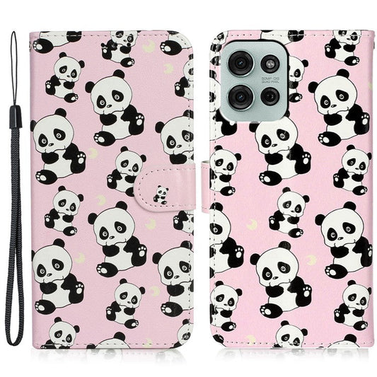 For Motorola Moto G75 5G Case Pattern Leather Wallet Phone Cover with Card Holder - Panda