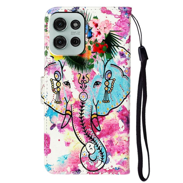 For Motorola Moto G75 5G Case Pattern Leather Wallet Phone Cover with Card Holder - Flower Elephant