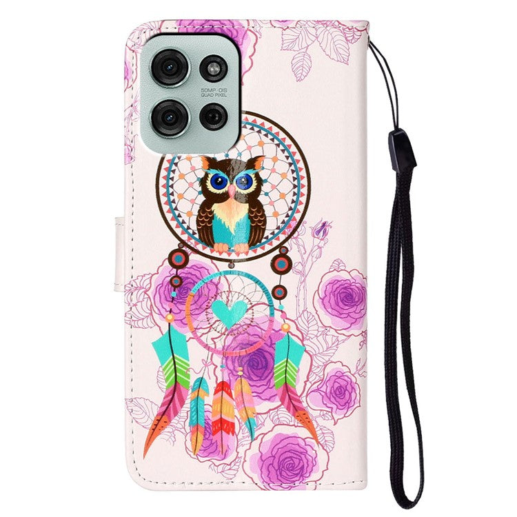 For Motorola Moto G75 5G Case Pattern Leather Wallet Phone Cover with Card Holder - Wind Chime Owl