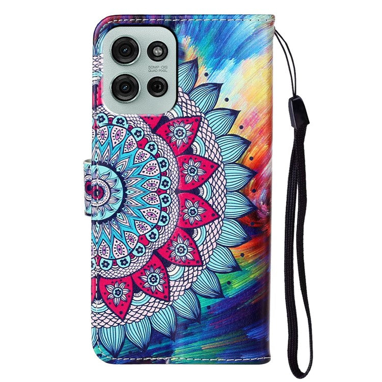 For Motorola Moto G75 5G Case Pattern Leather Wallet Phone Cover with Card Holder - Mandala Flower