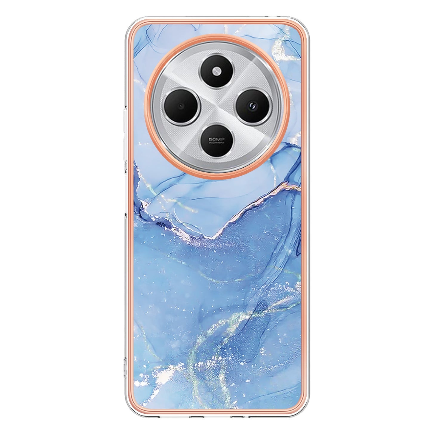 For Xiaomi Redmi 14R 5G / Xiaomi Poco C75 4G / Xiaomi Redmi 14C 4G TPU Case Marble Pattern 2.0mm Electroplating Phone Back Cover - Blue