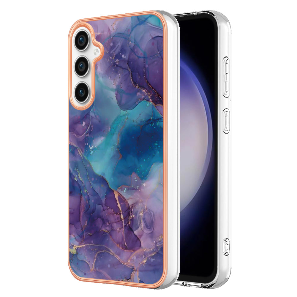 For Samsung Galaxy S24 FE TPU Case Marble Pattern 2.0mm Electroplating Phone Back Cover - Purple
