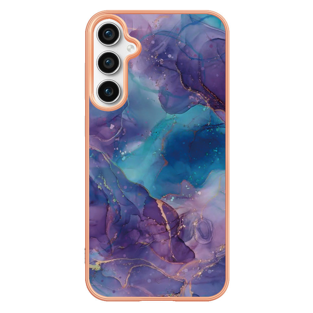 For Samsung Galaxy S24 FE TPU Case Marble Pattern 2.0mm Electroplating Phone Back Cover - Purple