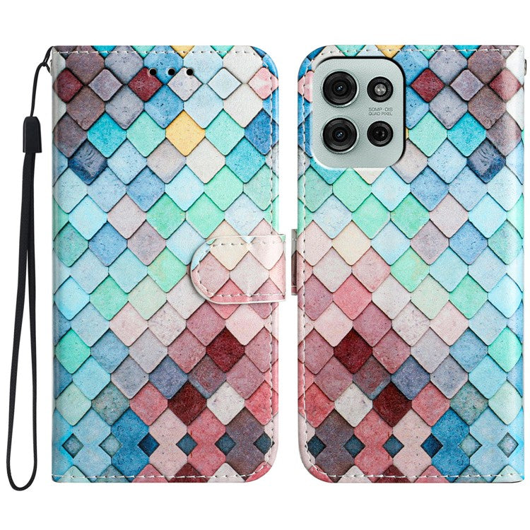 For Motorola Moto G75 5G Wallet Case Printed Pattern Design Leather Phone Cover - Grids