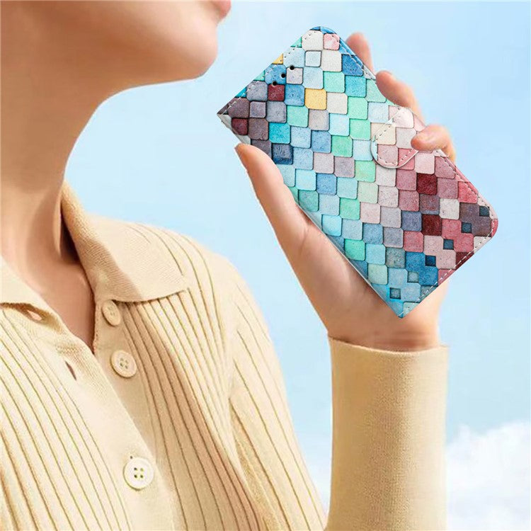 For Motorola Moto G75 5G Wallet Case Printed Pattern Design Leather Phone Cover - Grids