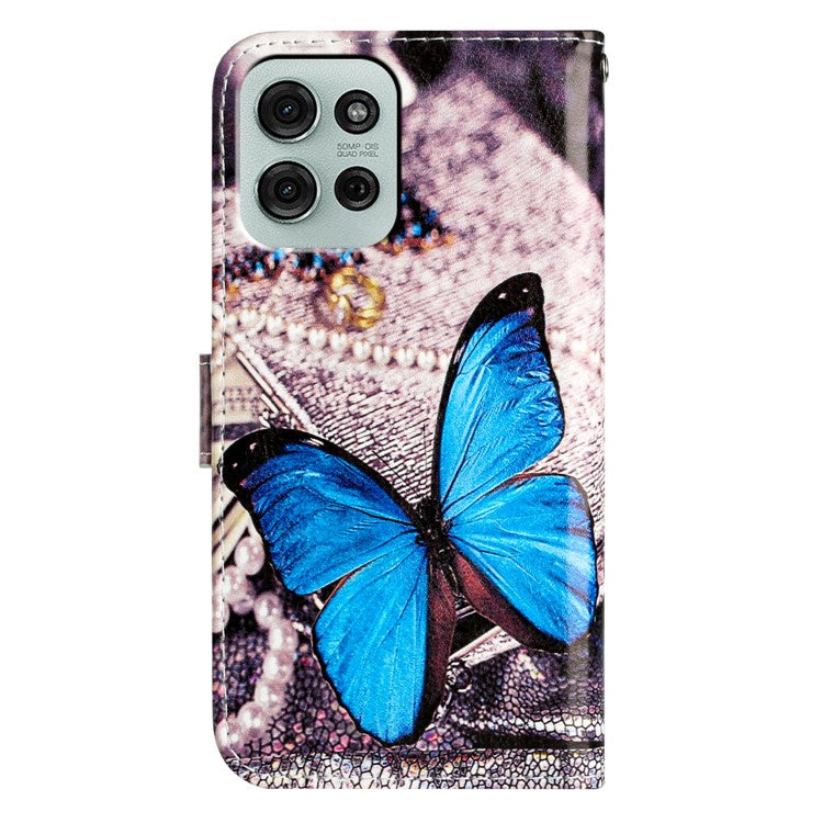 For Motorola Moto G75 5G Wallet Case Printed Pattern Design Leather Phone Cover - Blue Butterfly
