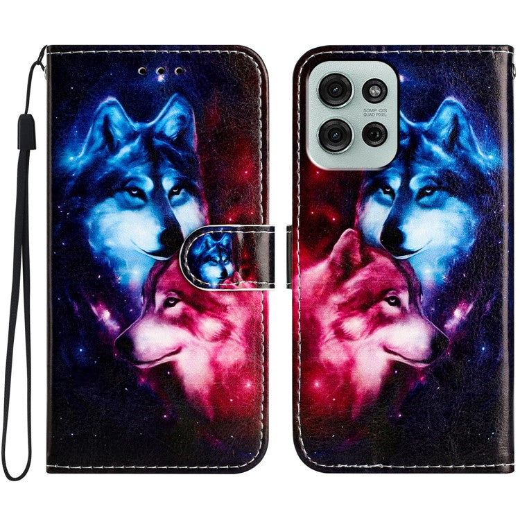 For Motorola Moto G75 5G Wallet Case Printed Pattern Design Leather Phone Cover - Couple Wolf