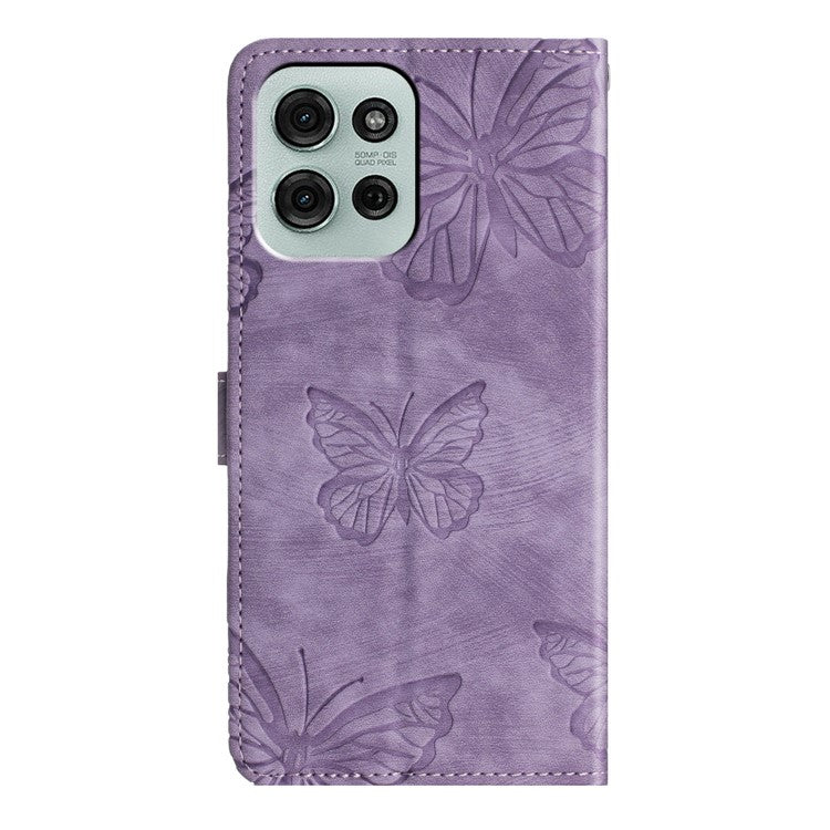 For Motorola Moto G75 5G Case Butterfly Design Flip Wallet Leather Phone Cover Skin-Touch - Purple