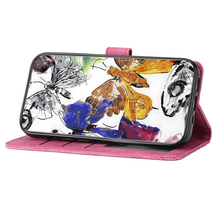 For Motorola Moto G75 5G Case Butterfly Design Flip Wallet Leather Phone Cover Skin-Touch - Rose