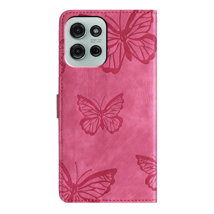 For Motorola Moto G75 5G Case Butterfly Design Flip Wallet Leather Phone Cover Skin-Touch - Rose