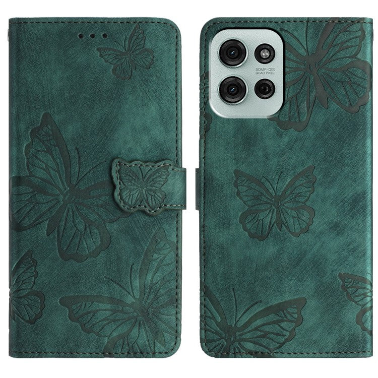 For Motorola Moto G75 5G Case Butterfly Design Flip Wallet Leather Phone Cover Skin-Touch - Green