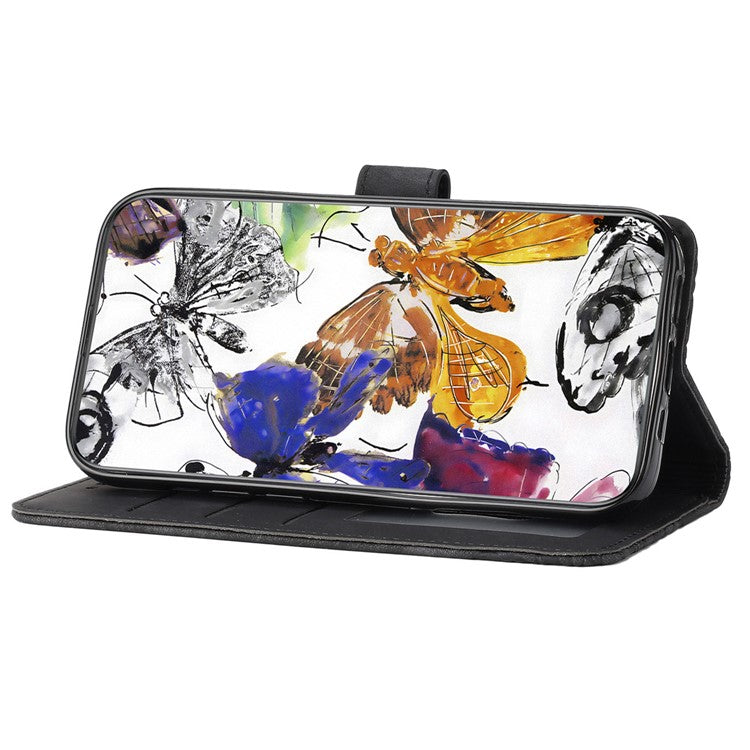 For Motorola Moto G75 5G Case Butterfly Design Flip Wallet Leather Phone Cover Skin-Touch - Black