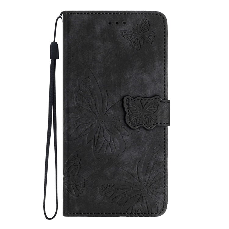 For Motorola Moto G75 5G Case Butterfly Design Flip Wallet Leather Phone Cover Skin-Touch - Black
