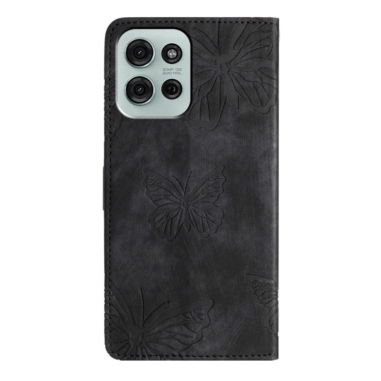 For Motorola Moto G75 5G Case Butterfly Design Flip Wallet Leather Phone Cover Skin-Touch - Black