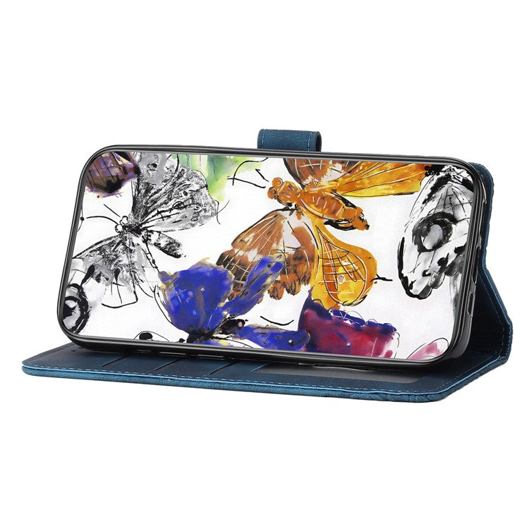 For Motorola Moto G75 5G Case Butterfly Design Flip Wallet Leather Phone Cover Skin-Touch - Blue