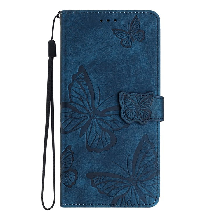 For Motorola Moto G75 5G Case Butterfly Design Flip Wallet Leather Phone Cover Skin-Touch - Blue