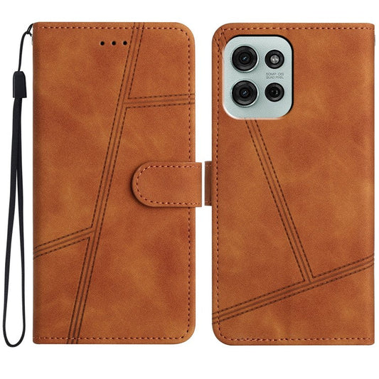For Motorola Moto G75 5G Case Flip Leather Retro Phone Cover Lines Imprinted - Brown