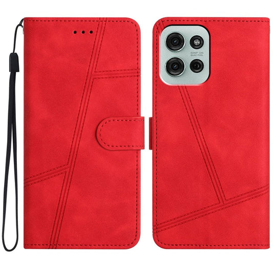 For Motorola Moto G75 5G Case Flip Leather Retro Phone Cover Lines Imprinted - Red