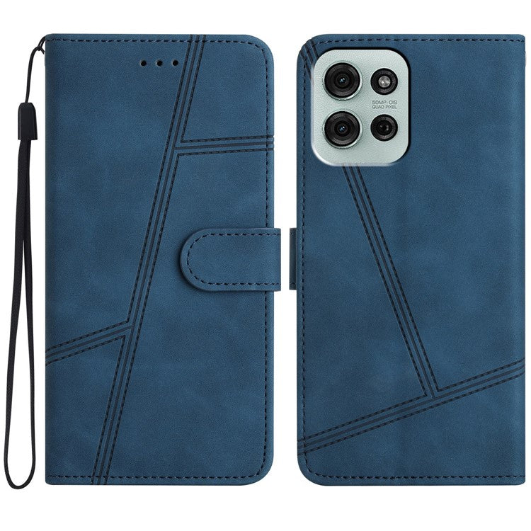 For Motorola Moto G75 5G Case Flip Leather Retro Phone Cover Lines Imprinted - Blue