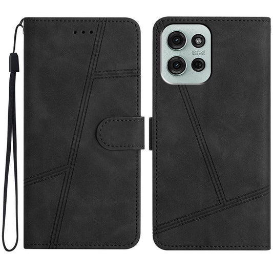 For Motorola Moto G75 5G Case Flip Leather Retro Phone Cover Lines Imprinted - Black