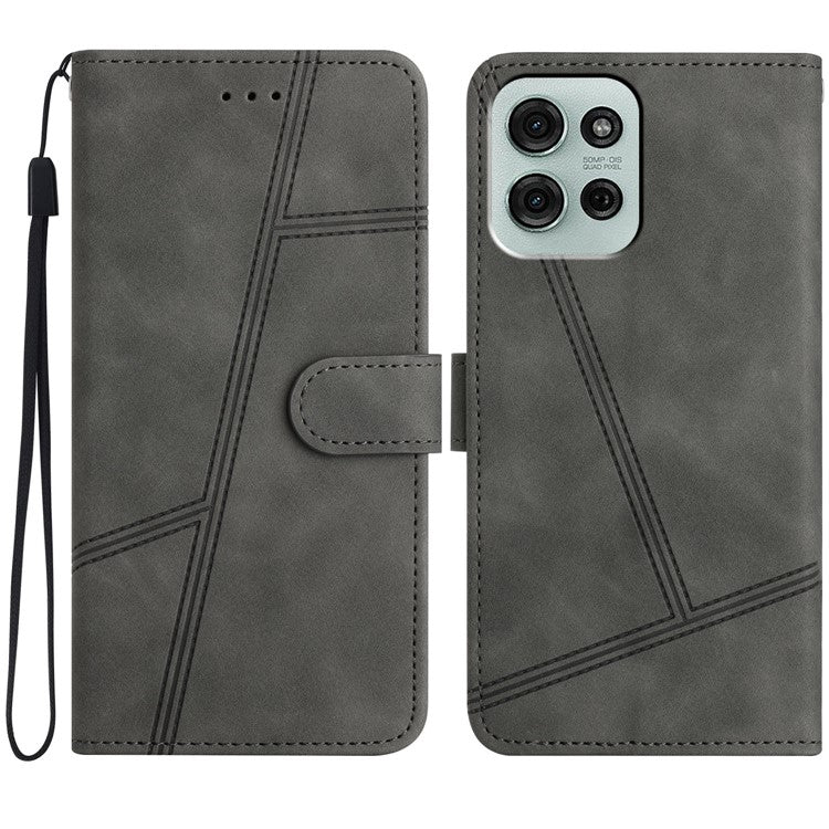 For Motorola Moto G75 5G Case Flip Leather Retro Phone Cover Lines Imprinted - Grey