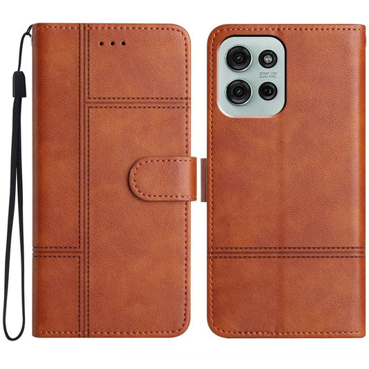For Motorola Moto G75 5G Case Line Imprinted PU Leather Wallet Phone Cover - Brown