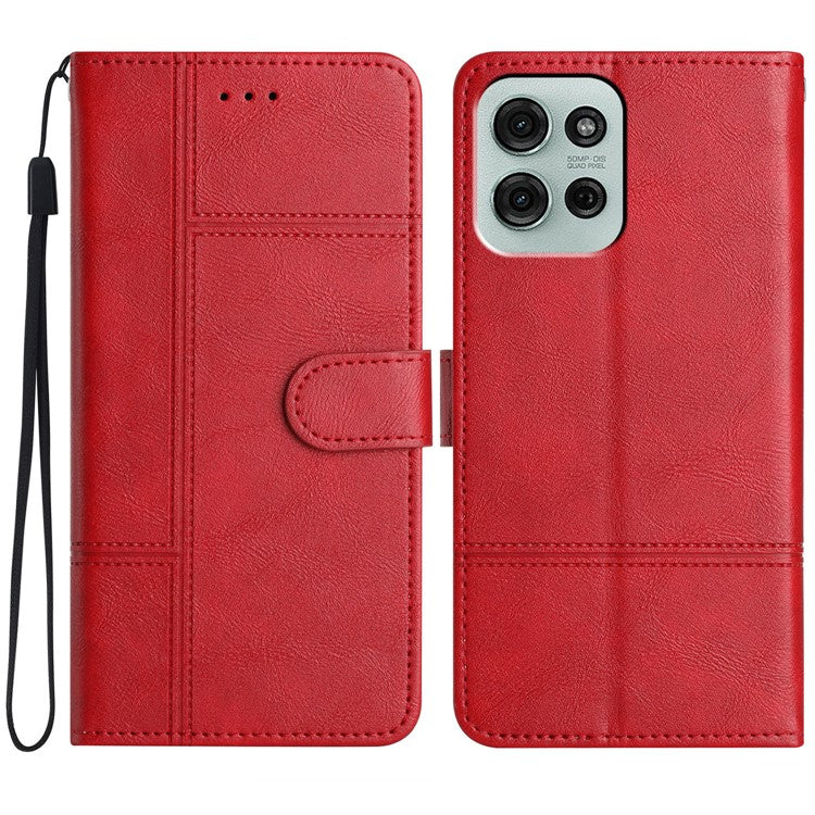 For Motorola Moto G75 5G Case Line Imprinted PU Leather Wallet Phone Cover - Red