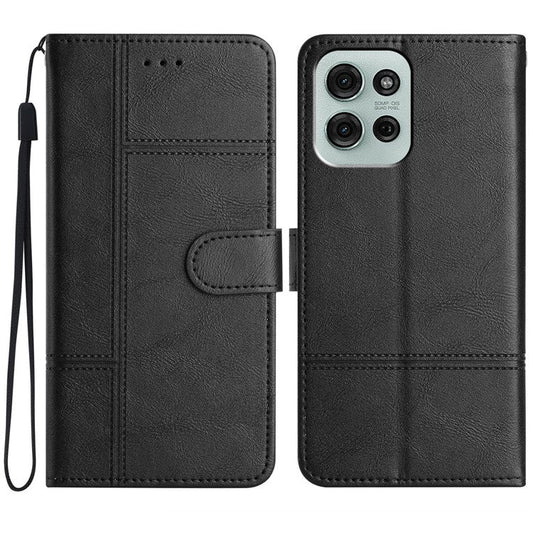 For Motorola Moto G75 5G Case Line Imprinted PU Leather Wallet Phone Cover - Black